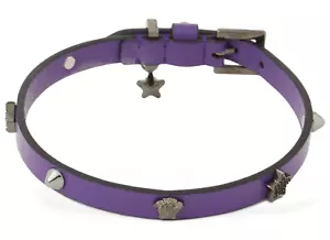 NIB Versace Medusa Logo Star Crystal Studded Purple Leather Choker Necklace $795 - Picture 1 of 23