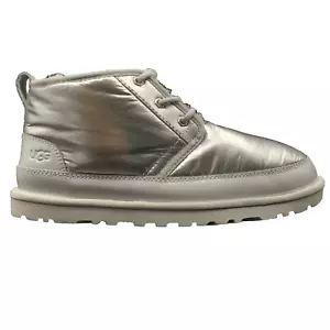 MENS US 9 UGG NEUMEL HI SHINE BOOT SILVER LEATHER POLY WOOL CHUKKA SHOE - Picture 1 of 14