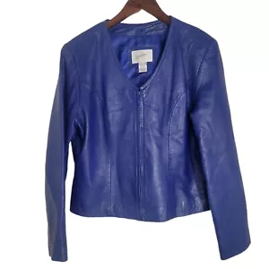 Jaqueline Ferrar Sz 10 Womens Blue Lambskin Leather Zip Up Jacket - Picture 1 of 10