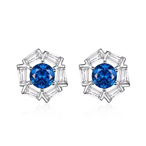 18k white gold gp made with swarovski crystal stud earrings sapphire blue AEIWO - Picture 1 of 5
