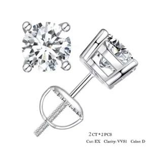 2ct Earrings White Gold Stud Lab-Created VVS1/D/Excellent Diamond Test Pass - Picture 1 of 4