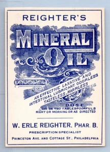 Reighter's Mineral Oil - Effective Laxative - Vintage Label - 2.75 x 3.75 inches - Picture 1 of 2