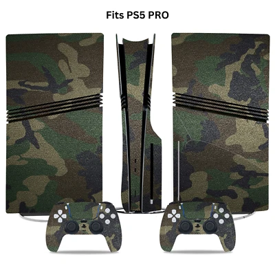Fits PS5 PRO Disc Console & 2 Controller Camo Vinyl Wrap Skin Decal - Image 1 of 3
