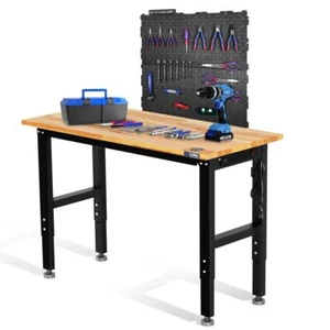 WORKPRO 48" Adjustable Workbench With 2PC 16"x32" Metal Pegboard Rubber Wood Top - Picture 1 of 9