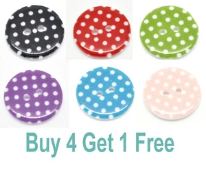 12 x Polka Dot Buttons - Choose Colour and Size 15mm or 23mm - Picture 1 of 7