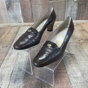 Salvatore Ferragamo Slip on Heel Pump 8-1/2 5A Brown Shoes Very Narrow Fit - Picture 1 of 8