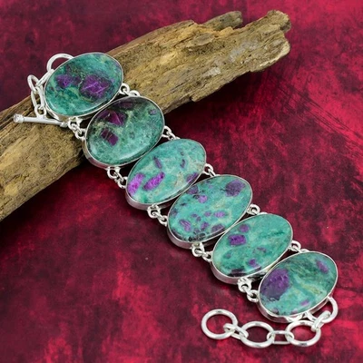 Ruby Fuchsite Gemstone Handmade 925 Sterling Silver Jewelry Bracelet For Her - Image 1 of 4