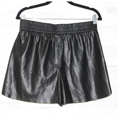 ZARA Faux Vegan Leather Wide Waistband High Rise Shorts With Pockets Black L - Image 1 of 4