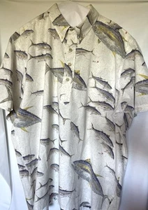 Naoki Gyotaku Reyn Spooner Short Sleeve Henley Shirt, Men's XXL, Yellowfin Tuna - Picture 1 of 13