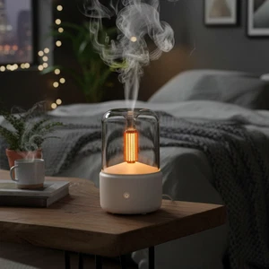 Umidificatore diffusore aromi a lume di candela USB stile vintage bianco 120 ml - Foto 1 di 8