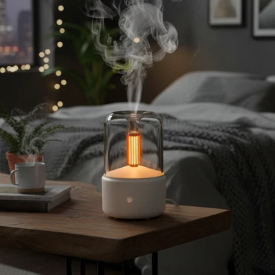 White Vintage Style USB Candlelight Aroma Diffuser Humidifier 120ml - Image 1 of 4