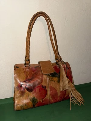 PATRICIA NASH Tropical Dreams Print Leather Satchel Handbag Purse - Image 1 of 4