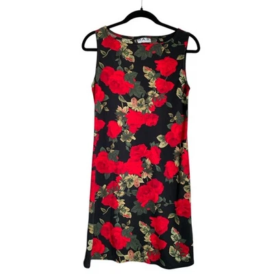 Vintage 90s G.A.S. Dress Medium Y2K Great American Sportswear Black Red Flowers - Image 1 of 4