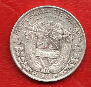 PANAMA 1/2 BALBA 1961  SILVER - Picture 1 of 2