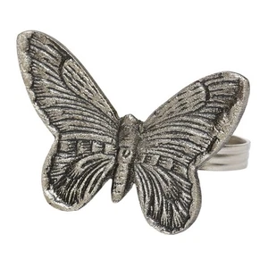 Set of 4 Brass Napkin Rings | Antique Look Silver Butterfly | 2x2 Design Imports - Picture 1 of 1