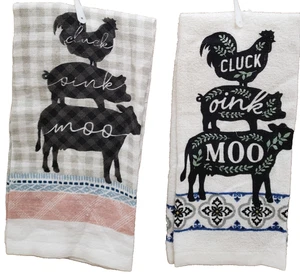 2 diversi asciugamani in cotone (14"x24")ANIMALI DA FATTORIA,CLUCK,OINK,MOO,GALLO,MAIALE,MUCCA,TL - Foto 1 di 18