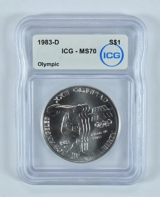 1983-D Olympic Discus Commemorative Silver Dollar MS70 ICG *7420 - Image 1 of 4