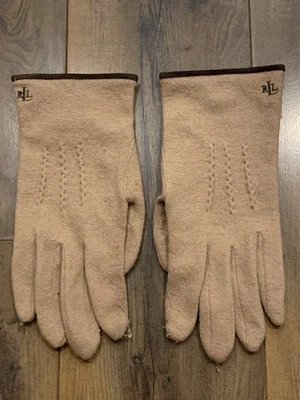 Guantes para mujer Lauren Ralph Lauren caqui camel talla grande mezcla de lana y cachemir Foto 1 de 4