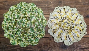 Vintage Hand Crocheted Green and Gold Doilies Set of Two - Picture 1 of 6