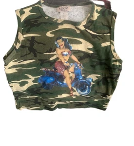Pre Owned Women's Vintage MKM Designs Camo Tank Top Pin Up Sz Lg - Picture 1 of 7