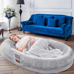 Human Dog Bed for Adults, 180 X 122 X 25 Cm Giant Bean Bag Bed with Blanket, Was - Picture 1 of 12