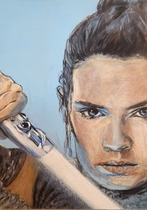 STAR WARS Rey Daisy Ridley Original Hand Painted Sketch Card Portrait - Picture 1 of 2