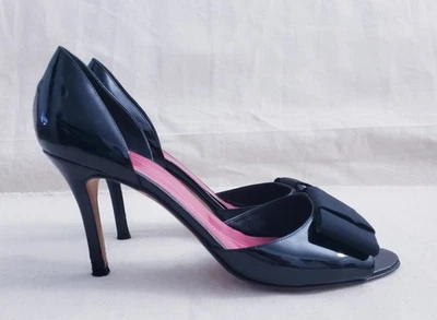 Zapatos de salón Kate Spade para mujer 10 lazos charol negro tacón sin cordones Ret. $229 Foto 1 de 4