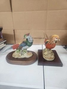 Andrea By Sadek Vtg Pair Pheasant Bird Figurines Golden and Silver with stand - Picture 1 of 6