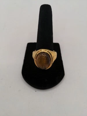 Anillo Ojo de Tigre Tallado Natural Scara Renacimiento Egipcio Vintage Talla 8 Tono Dorado  Foto 1 de 4