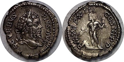 193-211 AD Roman Septimius Severus Jupiter AR Denarius 205 AD RIC 196 - Image 1 of 3