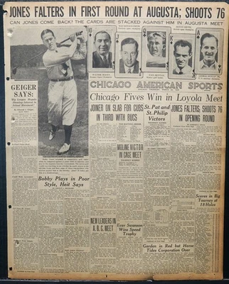 Página de deportes de Chicago 1934 - Bobby Jones falters en el primer torneo de golf Masters Foto 1 de 3