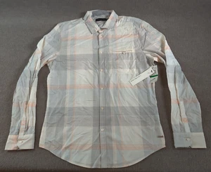 Camisa de Vestir Calvin Klein Para Hombres L Abotonada L/S Calce Moderno Hiper Naranja Azul A Cuadros - Imagen 1 de 13