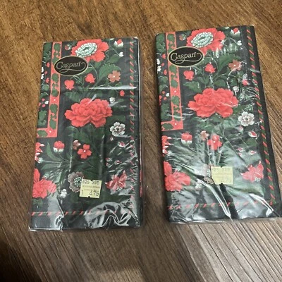 2 Caspari Paper Guest Towel Triple Ply Napkin Floral  Black Green Red Elegant - Image 1 of 4