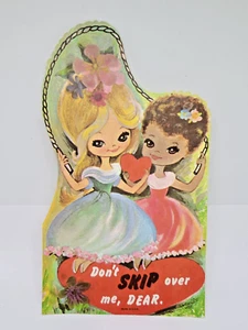 Vintage Die Cut Jump Rope Girls Don't Skip Me Valentine Card - Picture 1 of 3