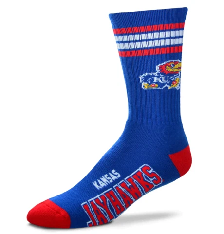 Kansas Jayhawks Blue & Red 4 Stripe Deuce Crew Socks Cover