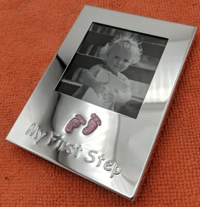 Baby Photo Frame Silver-plated My First Steps 60x60 mm picture size Cute A1 ⭐⭐⭐⭐ - Picture 1 of 3