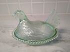Indiana Glass Hen On A Nest Light Pastel Green Mint Sherbet Beaded Rare Color