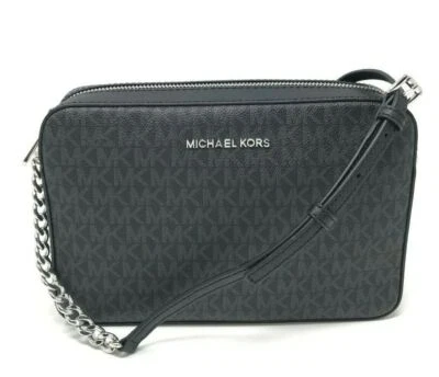 Michael Kors Jet Set Item Large East West Black Signature Crossbody Chain Bag - Image 1 of 4