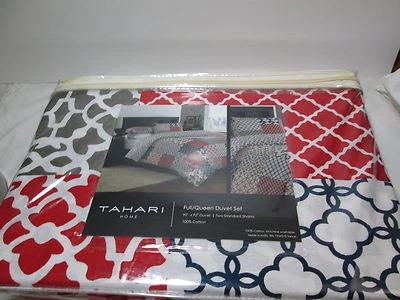Tahari Home Full/Queen Duvet Cover & Shams Set - Navy, Red, Grey,White Medallion - Image 1 of 4