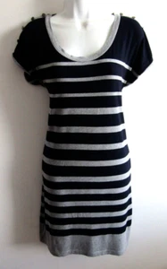 M&S AUTOGRAPH WEEKEND WOMENS T SHIRT DRESS SIZE 10 BLACK GREY STRIPE - Picture 1 of 1