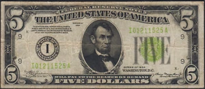 Fr.1955-i 1934 Minneapolis $5 LGS Light Green Seal Federal Reserve Note Fine - Picture 1 of 2