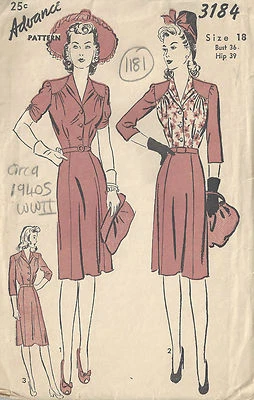 1940s WW11 Vintage Sewing Pattern DRESS B36" (1811)  - Image 1 of 2