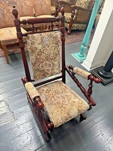 An Enchanting | Vintage | Australian | FLORAL Tapestry | Spindle ROCKING CHAIR - Picture 1 of 20