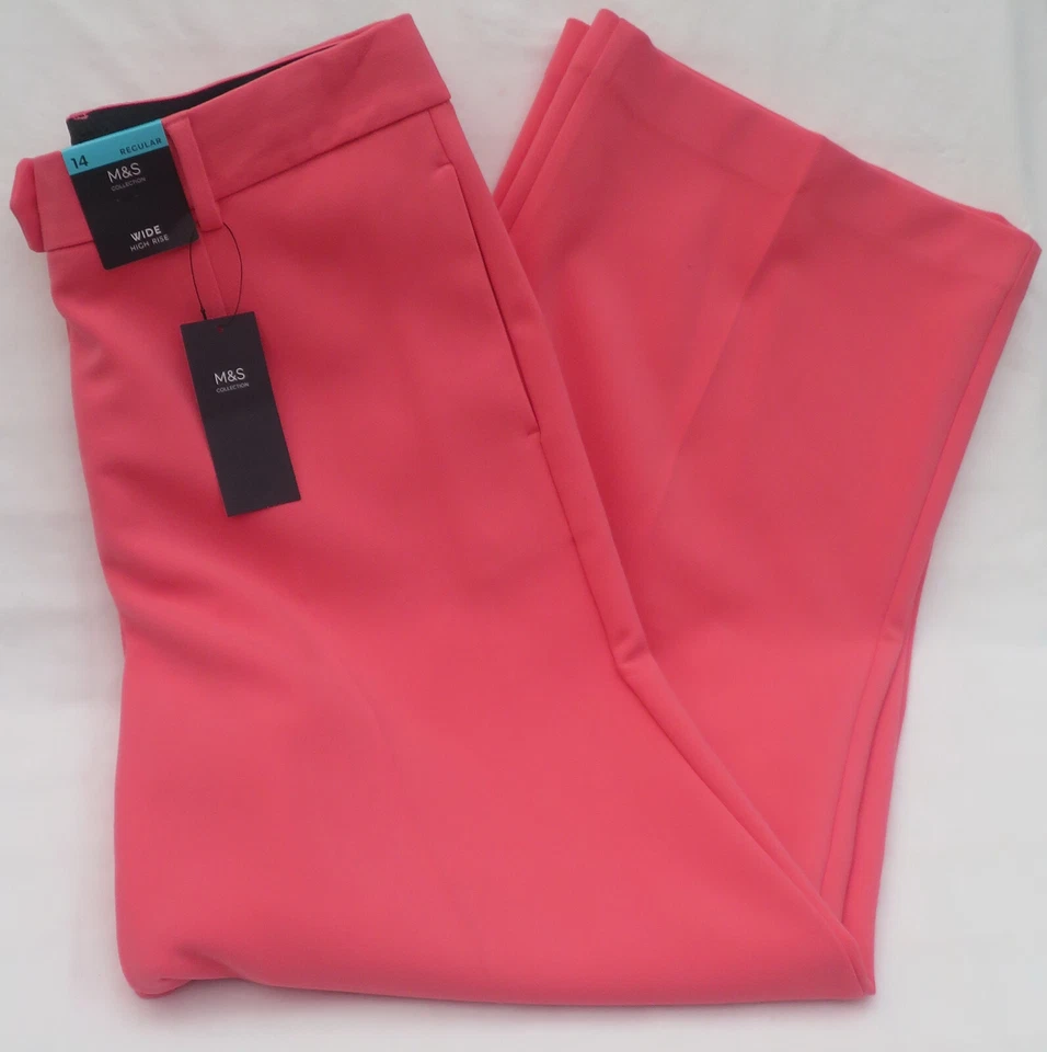 LADIES MARKS AND SPENCER AUTOGRAPH LIPSTICK LINEN BLEND WIDE TROUSERS SIZE 14