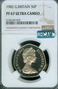 1982 GREAT BRITAIN 50 PENCE NGC PF67 UCAM MAC ULTRA HEAVY CAMEO & SPOTLESS . - Picture 1 of 2