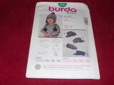 💐 BURDA #9507 - CHILDREN'S NEWSPAPER BOY - ENGINEER HAT - WINTER HAT PATTERN FF - Image 1 of 2