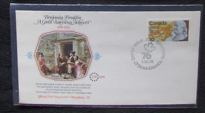 Canada, FDC BEHJAMIN FRANKLIN A GRAT AMERICAN ACHIVER 1976. - Image 1 of 2
