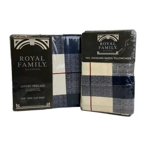 Drap plat double vintage Cannon Royal Family Frontier et deux taies d'oreiller - Photo 1/5