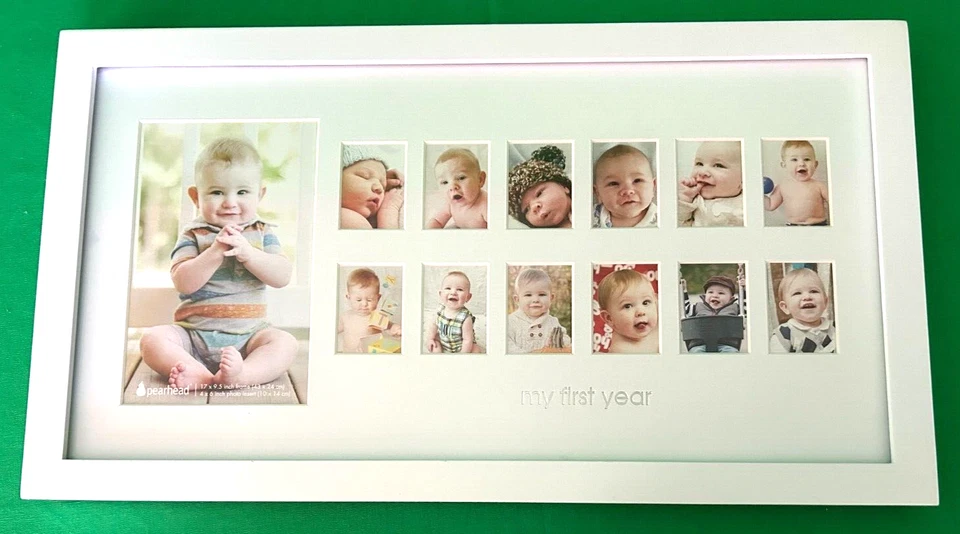 Marco de fotos blanco 13 ranuras para fotos 17 pulgadas x 9,5 pulgadas de My First Year Baby Photo Moments Foto 1 de 3