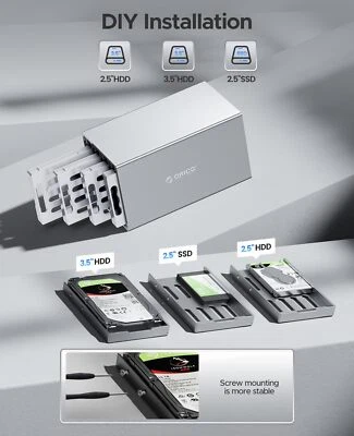 ORICO 4/5 Fach Aluminium Festplattengehäuse Ghäuse Typ-C/Typ-B für 3,5" SATA HDD - Bild 1 von 4